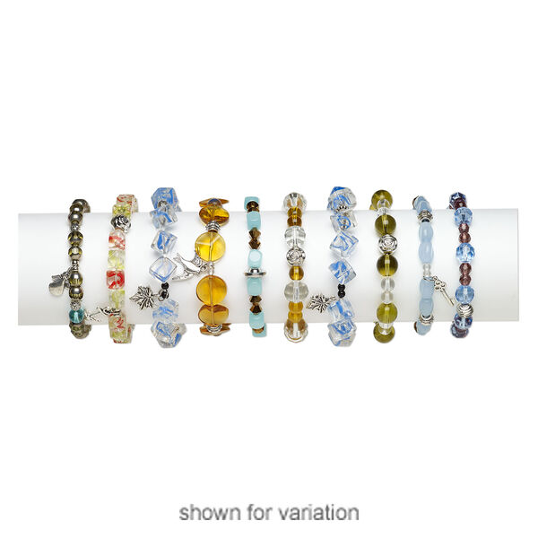 Bracelet mix, stretch, glass / steel / mix-coated plastic, multicolored, 3-16mm multi-shape, 7 inches. Sold per pkg of 10. image number 2