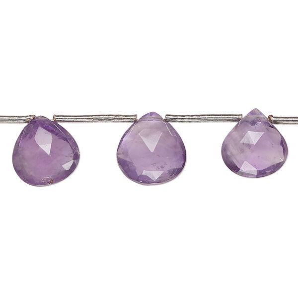 Amethyst 1pkg13, hand-cut top-drilled faceted puffed teardrop bead natural C+ grade, 9x8mm-11mm image number 0