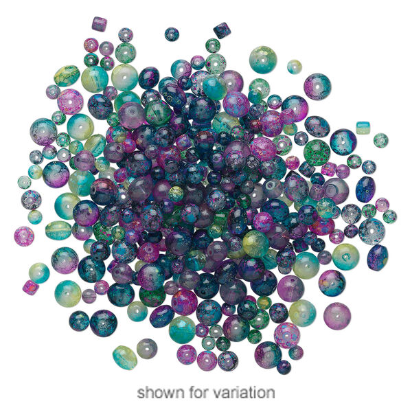 Bead mix, glass, transparent and opaque multicolored, 4-8mm mixed shape. Sold per pkg of 650. image number 2