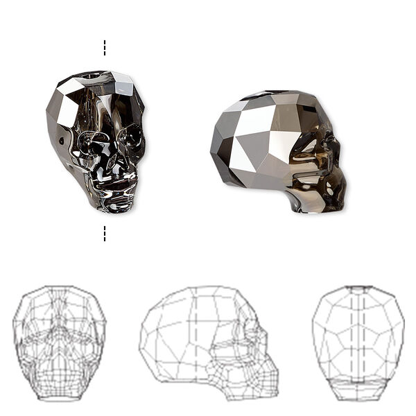 Bead 1pk crystal silver night, Crystal Passions® 14x13mm skull 5750 image number 0