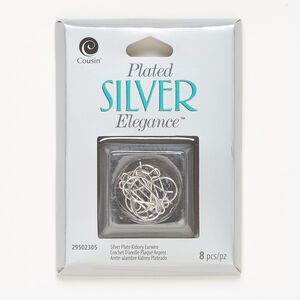 Ear wire kidney 1pkg8 silver-plated, 20mm, brass 21 gauge 4 pair