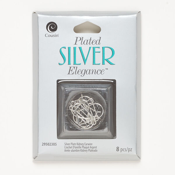 Ear wire kidney 1pkg8 silver-plated, 20mm, brass 21 gauge 4 pair image number 0