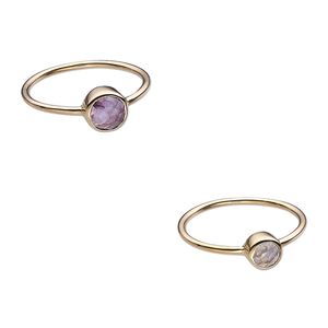 Ring, rainbow moonstone / amethyst (natural) / gold-finished sterling silver, 6mm and 7mm wide, size 8. Sold per 2-piece set.