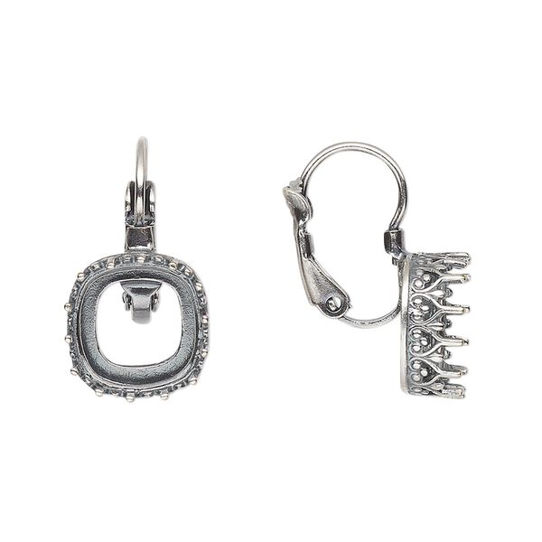 Ear wire leverback 1pkg2 JBB findings antique silver-plated, 20mm / 10mm cushion open back bezel setting, brass 1 pair image number 0