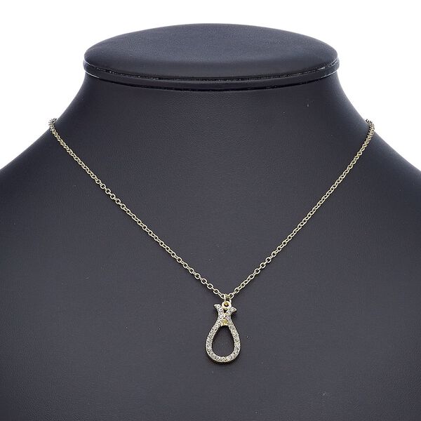 Necklace, glass rhinestone with gold-finished steel and "pewter" (zinc-based alloy), clear, 24x13mm teardrop, 18 inches with 2-inch extender chain and lobster claw clasp. Sold individually. image number 0