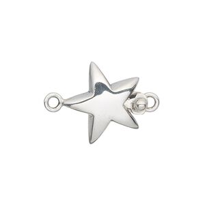 Clasp tab 1pkg1 sterling silver, 17mm star, 1-strand