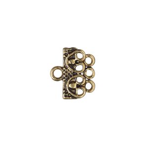 End bar, antique gold-finished "pewter" (zinc-based alloy), 16x7mm single-sided rectangle with beaded design and 3 loops. Sold per pkg of 12.