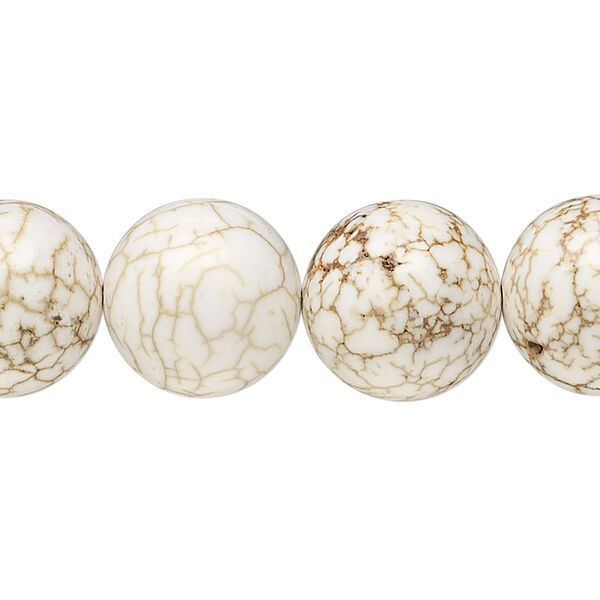 Bead, magnesite (stabilized), white, 15mm round, B grade, Mohs hardness 3-1/2 to 4. Sold per 15-1/2" to 16" strand. image number 0