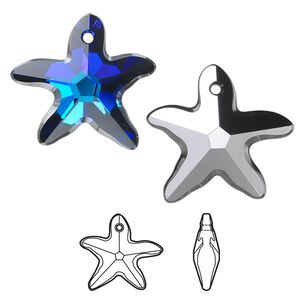 Drop 30pk crystal Bermuda blue P, Swarovski® 21x20mm pendant starfish 6721