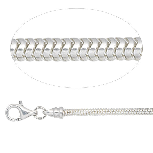 Chain, sterling silver, 2mm snake, 18 inches with lobster claw clasp and (2) 4mm end caps. Sold individually. image number 0