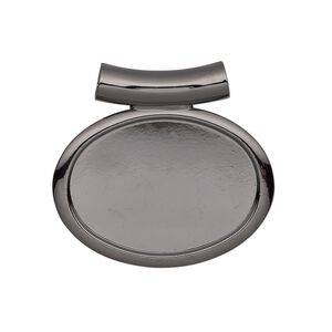 Pendant, gunmetal-plated "pewter" (zinc-based alloy), 30x27mm single-sided fancy oval with 25x18mm oval setting and tube bail. Sold individually.