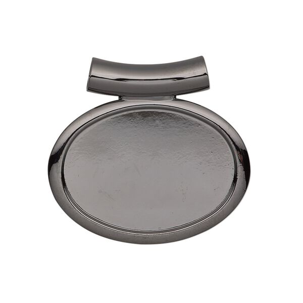 Pendant, gunmetal-plated "pewter" (zinc-based alloy), 30x27mm single-sided fancy oval with 25x18mm oval setting and tube bail. Sold individually. image number 0