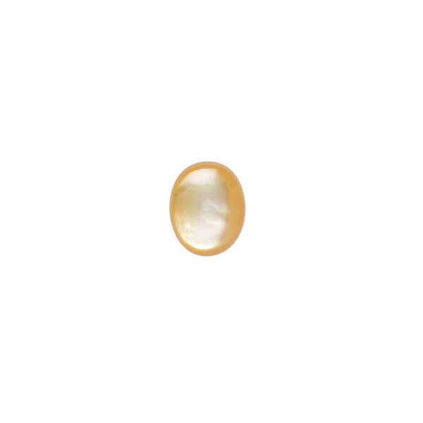 Cabochon, gold lip shell (natural), 10x8mm calibrated oval, Mohs hardness 3-1/2. Sold per pkg of 2. image number 0