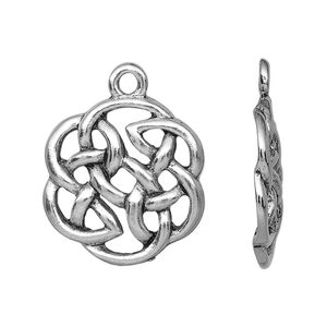 Drop, antiqued pewter (tin-based alloy), 22x21mm round Celtic knot. Sold per pkg of 2.
