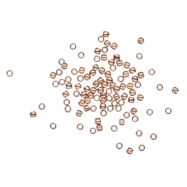 Crimp, copper-plated brass, 2x1.5mm round, 1.2mm inside diameter. Sold per pkg of 500. image number 0