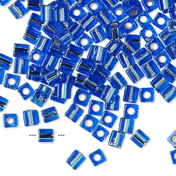 Seed bead, Miyuki, glass, pkg/25g, 3.5-3.7mm square, transparent silver-lined cobalt blue (SB-19). image number 0