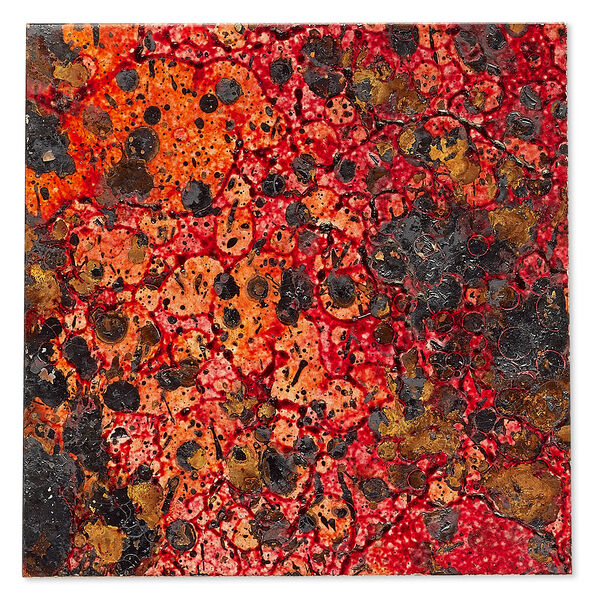 Sheet, Lillypilly, lacquered copper, wild fire patina, 3-inch single-sided square, 24 gauge. Sold individually. image number 0