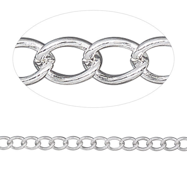 Extender chain, silver-plated brass, 3.5mm curb, 3 inches. Sold per pkg of 5. image number 0