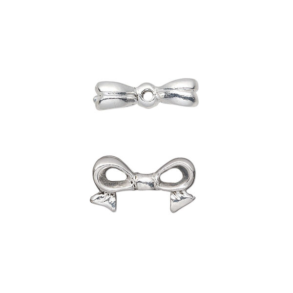 Bead, silver-plated pewter (tin-based alloy), 16x9mm bow, fits 8mm cube bead. Sold per pkg of 4. image number 0