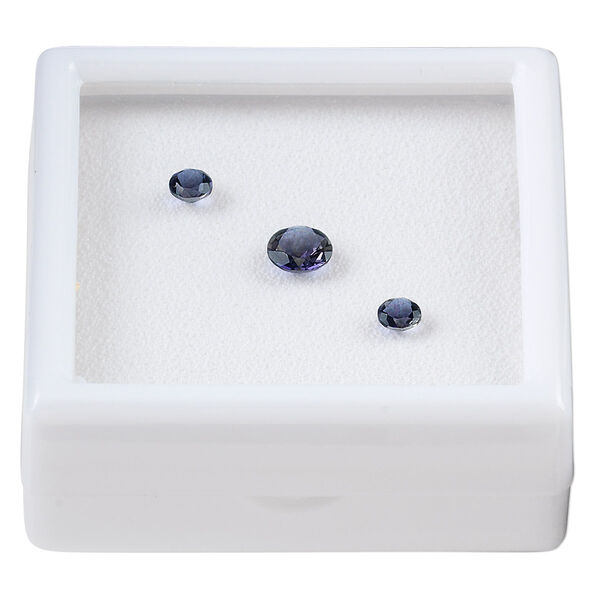 Gem, iolite (natural), (2) 4mm and (1) 6mm faceted round, A grade, Mohs hardness 7 to 7-1/2. Sold per pkg of 3. image number 0
