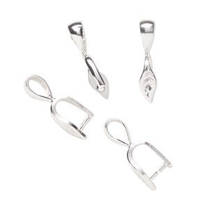 Bail, ice pick, silver-plated brass, 16x3mm single-sided leaf, 6.4mm grip length. Sold per pkg of 4.