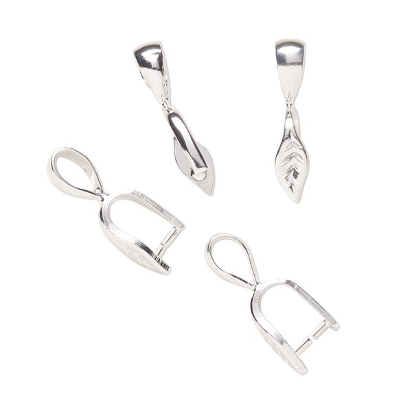 Bail, ice pick, silver-plated brass, 16x3mm single-sided leaf, 6.4mm grip length. Sold per pkg of 4. image number 0