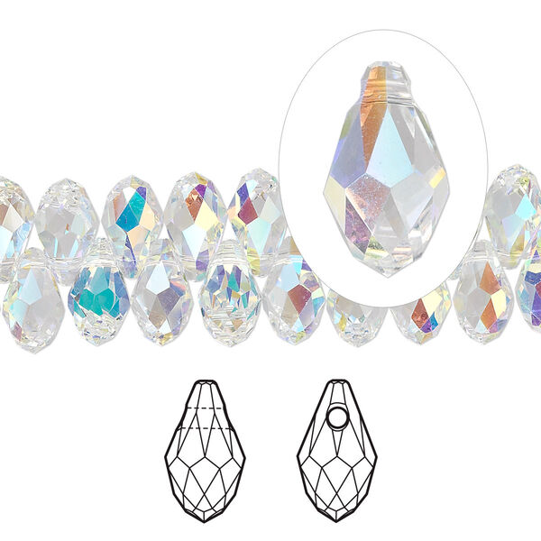 Briolette 48pk crystal AB, Crystal Passions® 9x5mm pendant drop 6007 image number 0