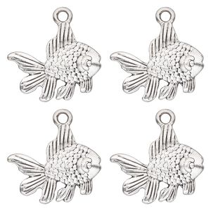 Charm, antique silver-finished "pewter" (zinc-based alloy) , 19x16mm single-sided goldfish. Sold per pkg of 4.