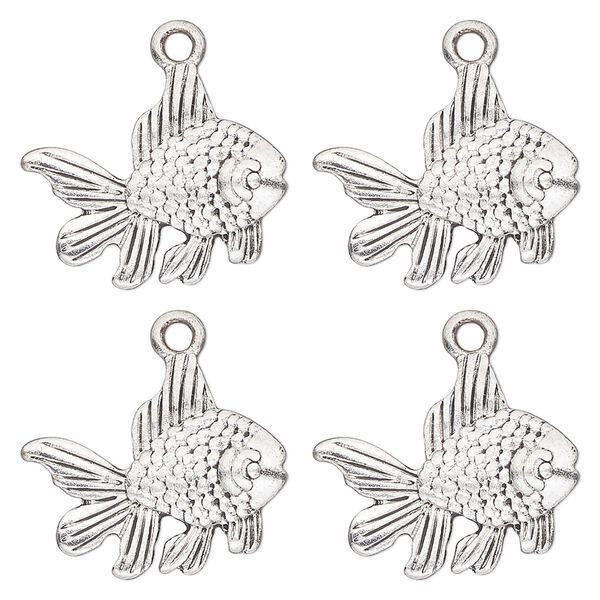Charm, antique silver-finished "pewter" (zinc-based alloy) , 19x16mm single-sided goldfish. Sold per pkg of 4. image number 0