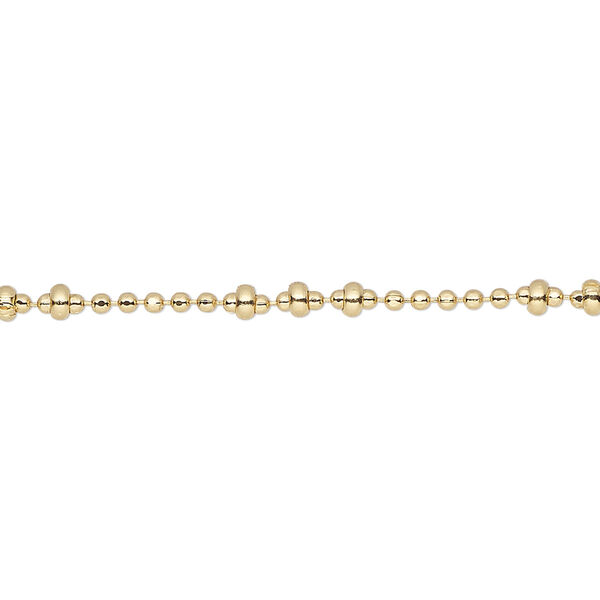 Chain, gold-finished brass, 1.5mm faceted ball and 2.8x1.5mm crimped rondelle. Sold per pkg of 5 feet. image number 0
