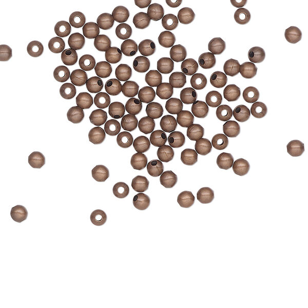 Bead, antique copper-plated steel, 2.5mm round. Sold per pkg of 100. image number 0