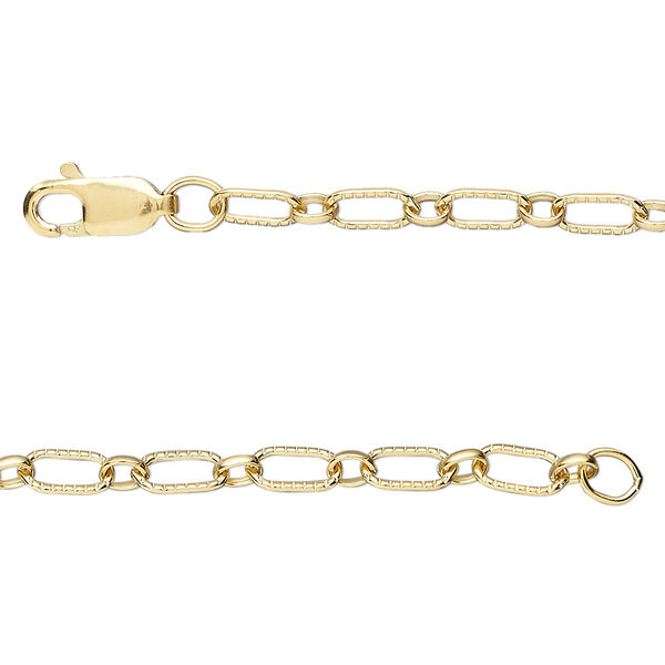 Chain, 14Kt gold-filled, 3.3mm textured oval long and short, 16 inches with lobster claw clasp. Sold individually. image number 0