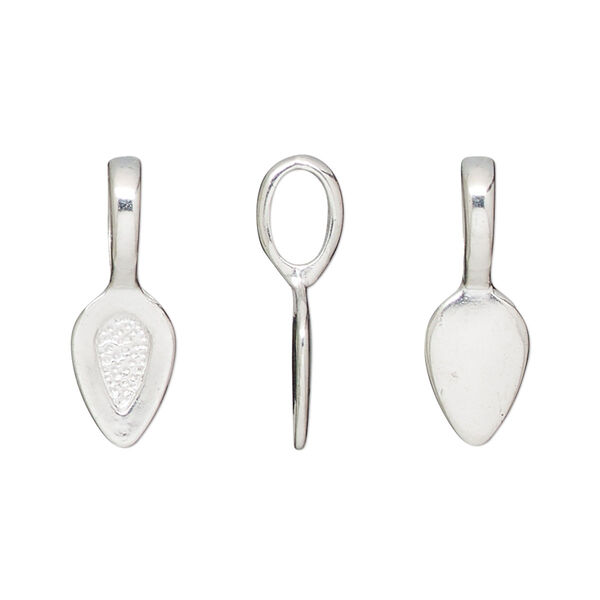 Bail, glue-on, silver-finished "pewter" (zinc-based alloy), 21x7.5mm leaf with 12x7.5mm pad. Sold per pkg of 20. image number 0
