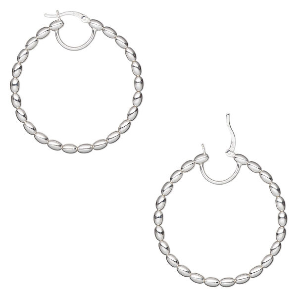 Hoop, sterling silver, 45mm beaded round with closed loop, 19 gauge. Sold per pair. image number 0