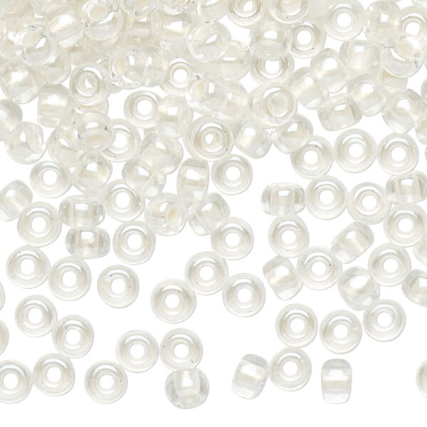 Seed bead, Miyuki, glass, pkg/25g, #6 rocaille, translucent white-lined pearlized crystal clear, (RR-4601). image number 0