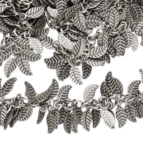 Chain, antique silver-plated brass, 3.5mm double-sided leaf. Sold per pkg of 5 feet. image number 0