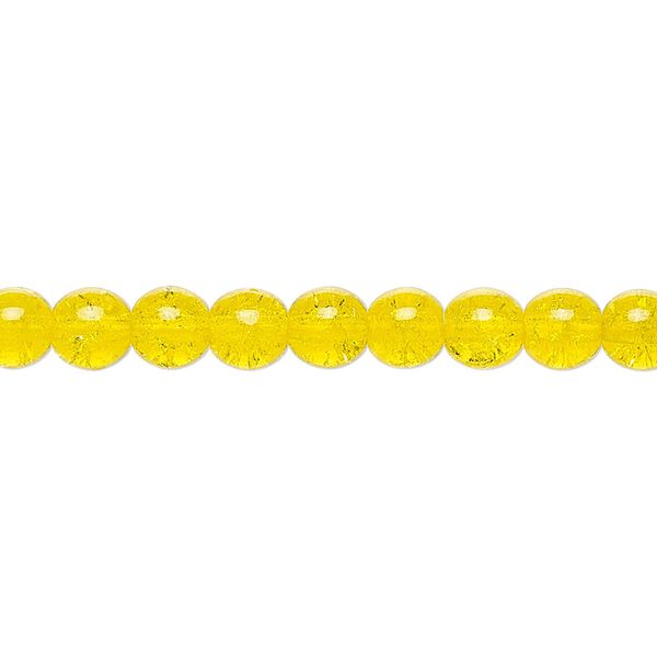 Bead, Czech crackle glass druk, yellow, 6mm round. Sold per 15-1/2" to 16" strand, approximately 65 beads. image number 0