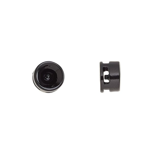 Spacer, painted "pewter" (zinc-based alloy), black, 9x6mm cross-drilled round with SS29 to SS32 chaton setting. Sold per pkg of 6. image number 0