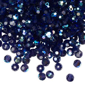 Bead 720pk deep tanzanite AB, Preciosa Czech crystal 4mm round