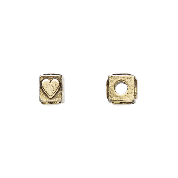 Bead, antique gold-plated pewter (tin-based alloy), 8x6mm rectangle with heart. Sold per pkg of 4. image number 0