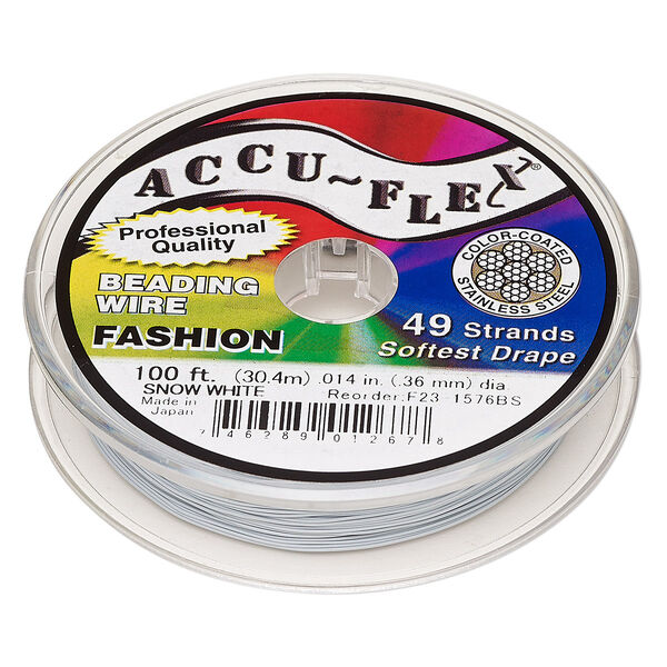 Beading wire, Accu-Flex®, nylon and stainless steel, snow white, 49 strand, 0.014-inch diameter. Sold per 100-foot spool. image number 0