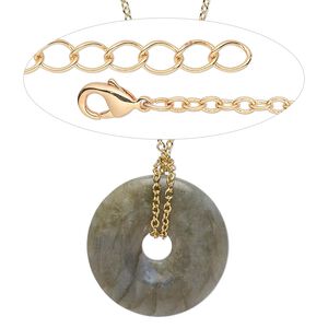 Necklace, Simple and Sleek Jewelry™, labradorite focal and gold-finished brass chain, 33 inches with 1-1/4 inch extender chain. Sold individually.