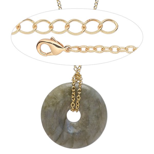 Necklace, Simple and Sleek Jewelry™, labradorite focal and gold-finished brass chain, 33 inches with 1-1/4 inch extender chain. Sold individually. image number 0