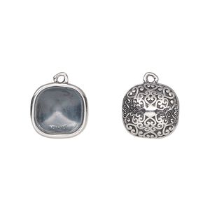 Drop, Almost Instant Jewelry®, antiqued sterling silver, 12mm rounded square with 10mm cushion setting and filigree back design. Sold individually.