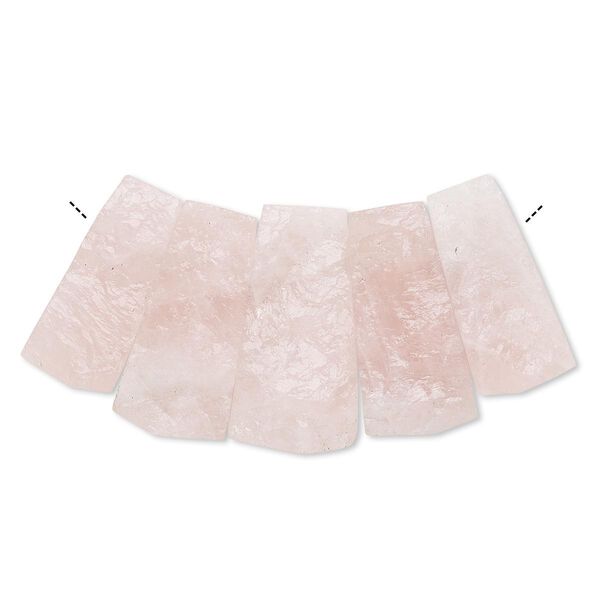 Focal, rose quartz (natural), 30x18mm-36x20mm hand-cut fan, C grade, Mohs hardness 7. Sold per 5-piece set. image number 0