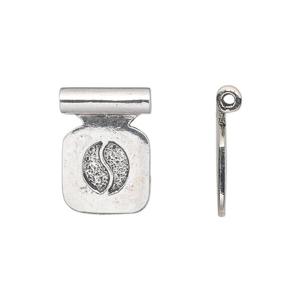 Bail, pewter (tin-based alloy), pkg/1, antique silver plate, 19x14mm with 13mm square flat pad and tube bail. image number 0