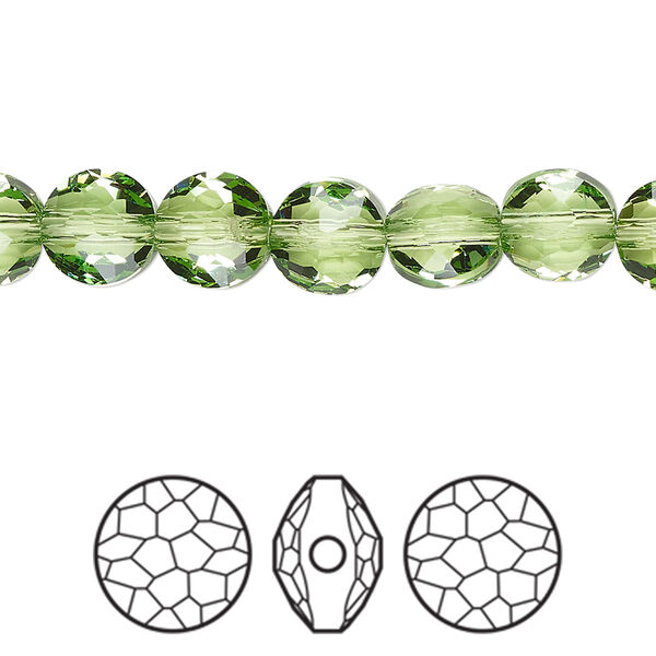 Bead 4pk peridot, Crystal Passions® Regenerated 8mm puffed round 5034 image number 0