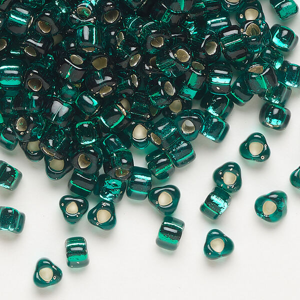 Seed bead, Miyuki 1pkg10g, glass, #5 triangle, transparent silver-lined emerald green (TR-1807) image number 0