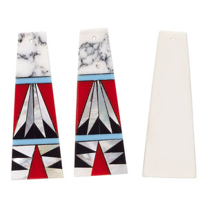 Mother-of-pearl shell 1pkg2, trapezoid focal multicolored 40x14mm