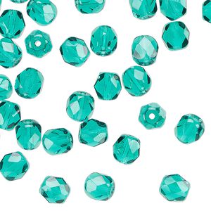 Czech fire-polished glass 1pkg1, faceted round bead translucent teal 1 mass 6mm